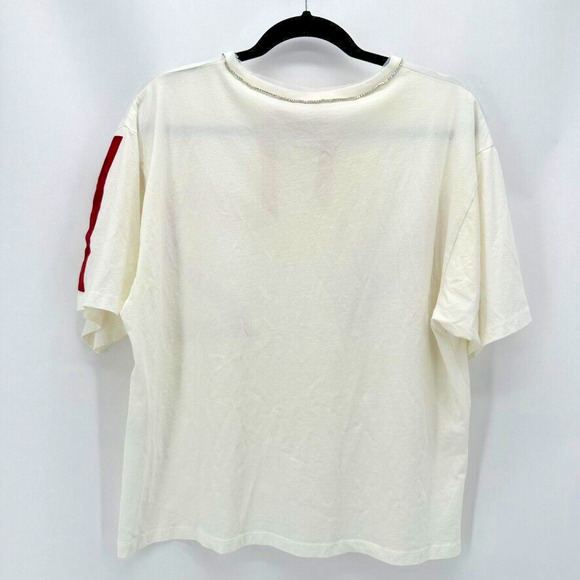 No. 21 Embellished T Shirt Ivory Red Velvet Logo Size 4 Rhinestone Glam Preppy - Picture 7 of 11